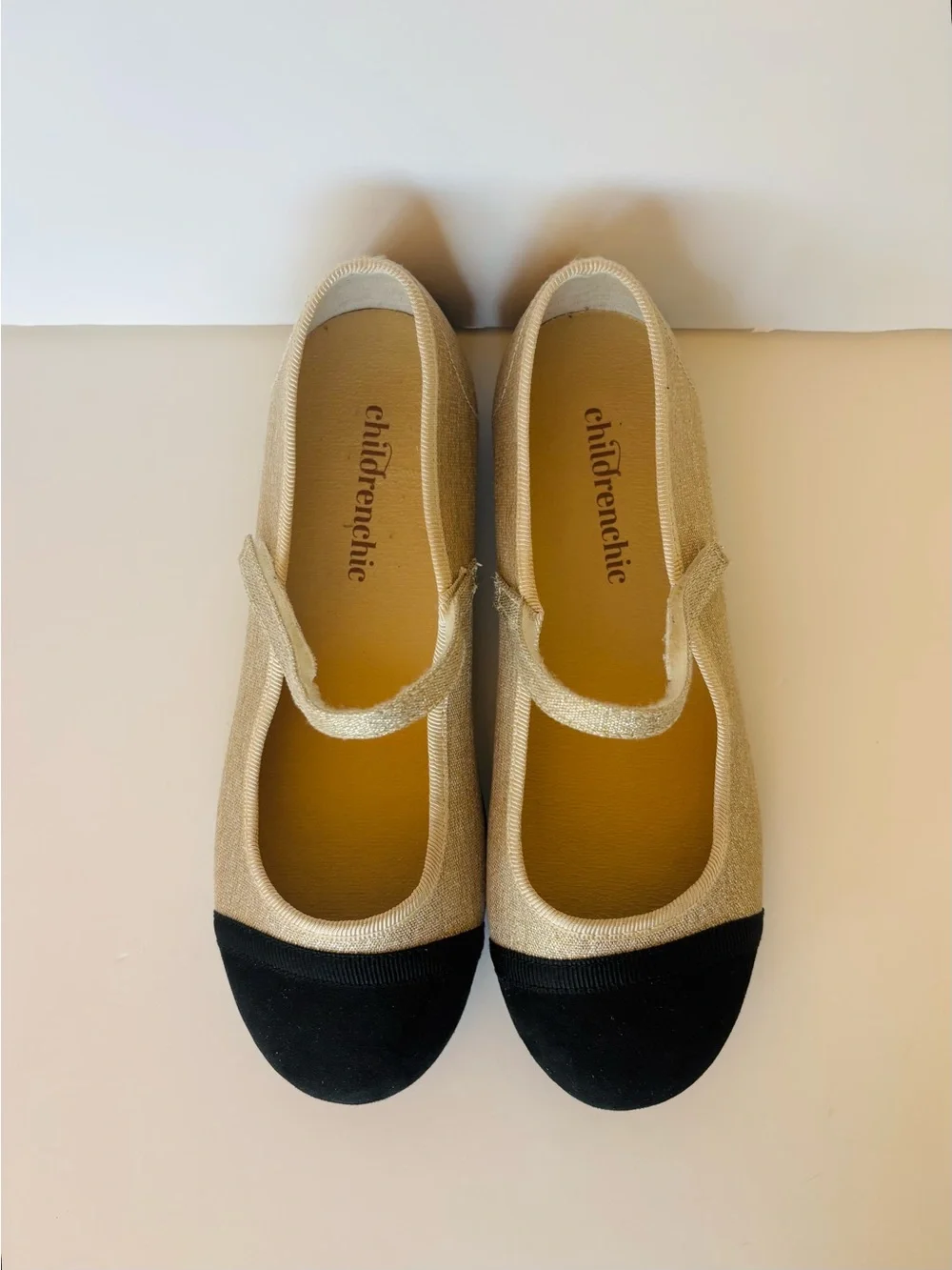 Childrenchic Emilia Gold Beige and Black Mary Jane Ballet Flat, size 3 (34EU)